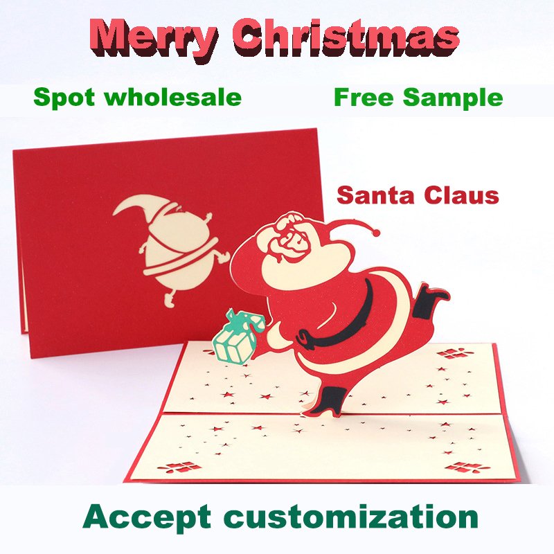 Sunshine Packaging 3d intricate laser cut christmas greeting Santa Claus printing pop up christmas cards and envelop