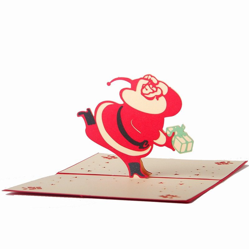 Sunshine Packaging 3d intricate laser cut christmas greeting Santa Claus printing pop up christmas cards and envelop