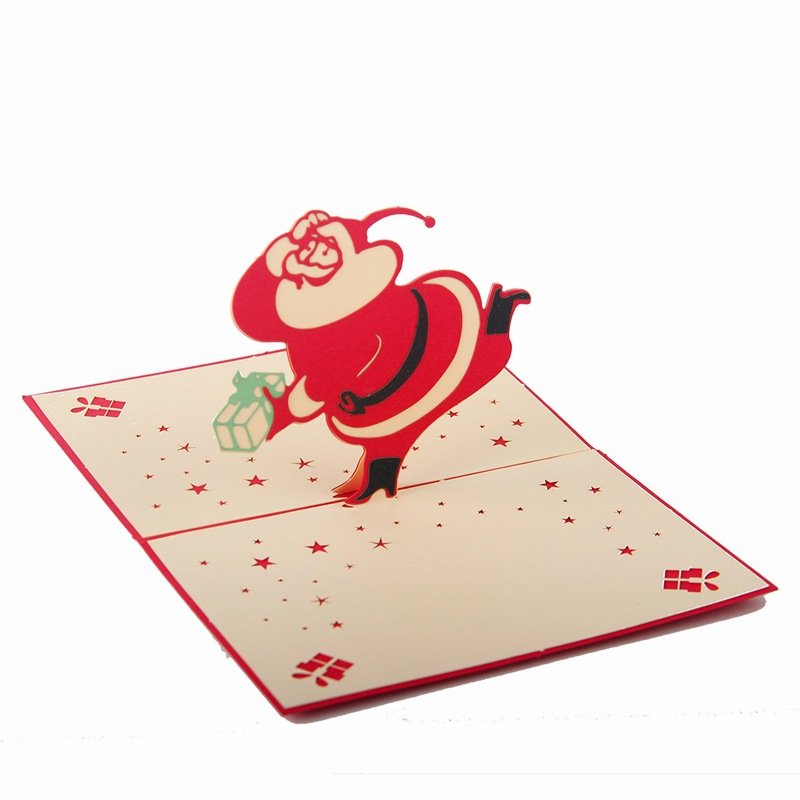 Sunshine Packaging 3d intricate laser cut christmas greeting Santa Claus printing pop up christmas cards and envelop