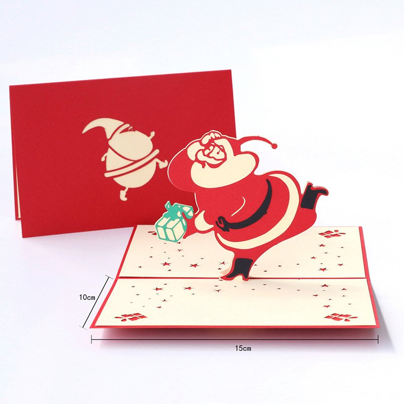 Sunshine Packaging 3d intricate laser cut christmas greeting Santa Claus printing pop up christmas cards and envelop