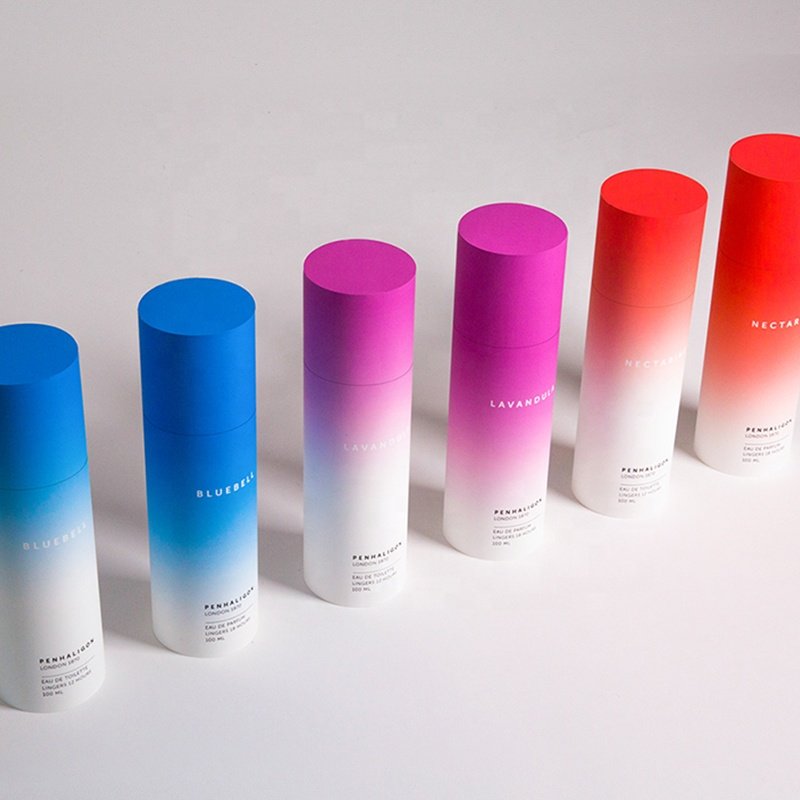 Custom Skincare paper cosmetic bottle cardboard packaging tubes pink blue color packaging paper cylinder box series