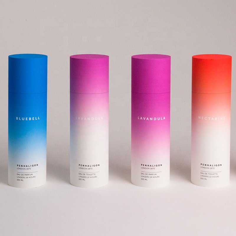 Custom Skincare paper cosmetic bottle cardboard packaging tubes pink blue color packaging paper cylinder box series