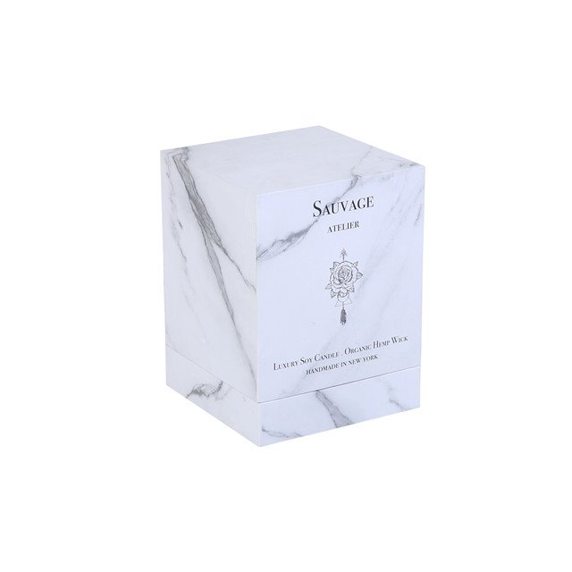 luxury custom logo marble printed lid and base rigid cardboard wholesale gift scented candle box packaging