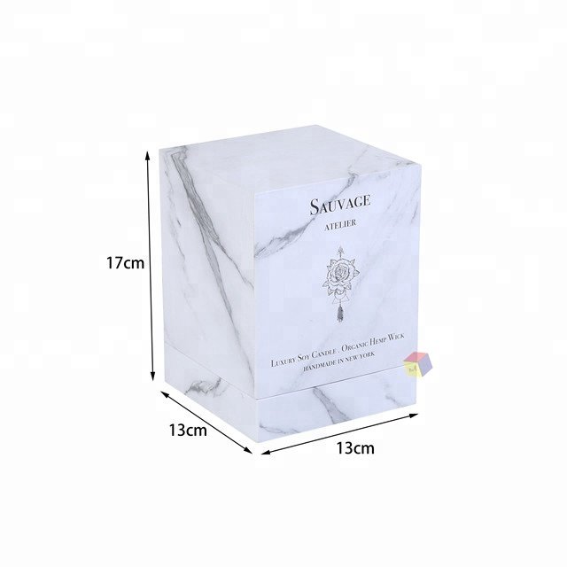 luxury custom logo marble printed lid and base rigid cardboard wholesale gift scented candle box packaging