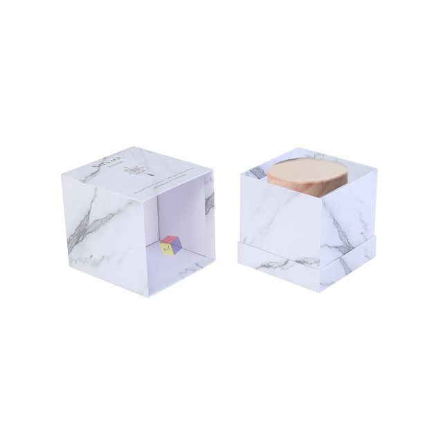 luxury custom logo marble printed lid and base rigid cardboard wholesale gift scented candle box packaging