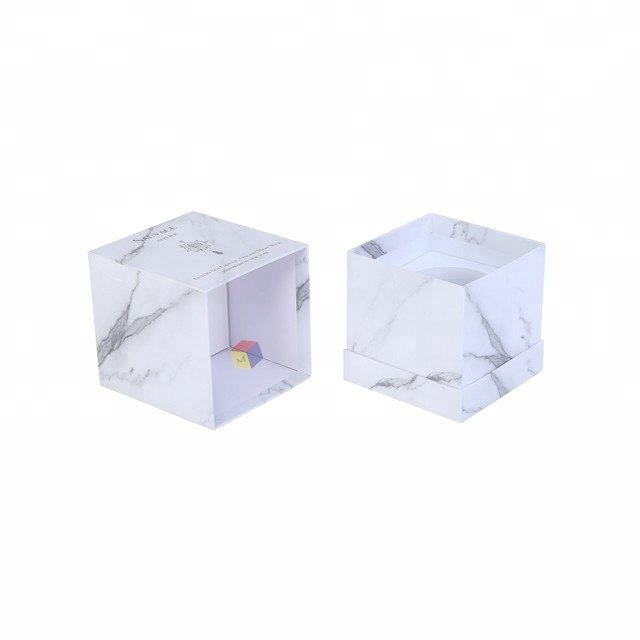 luxury custom logo marble printed lid and base rigid cardboard wholesale gift scented candle box packaging