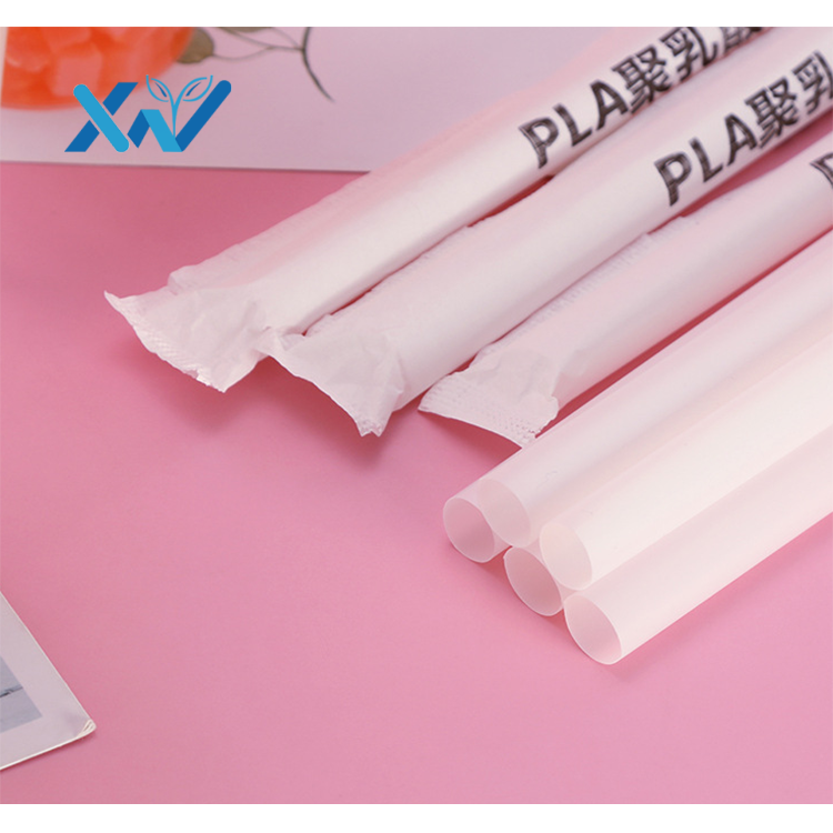 Compostable custom PLA sharp jumbo bubble tea drinking coffee straw 12mm 8mm 6mm wrapped by printed paper