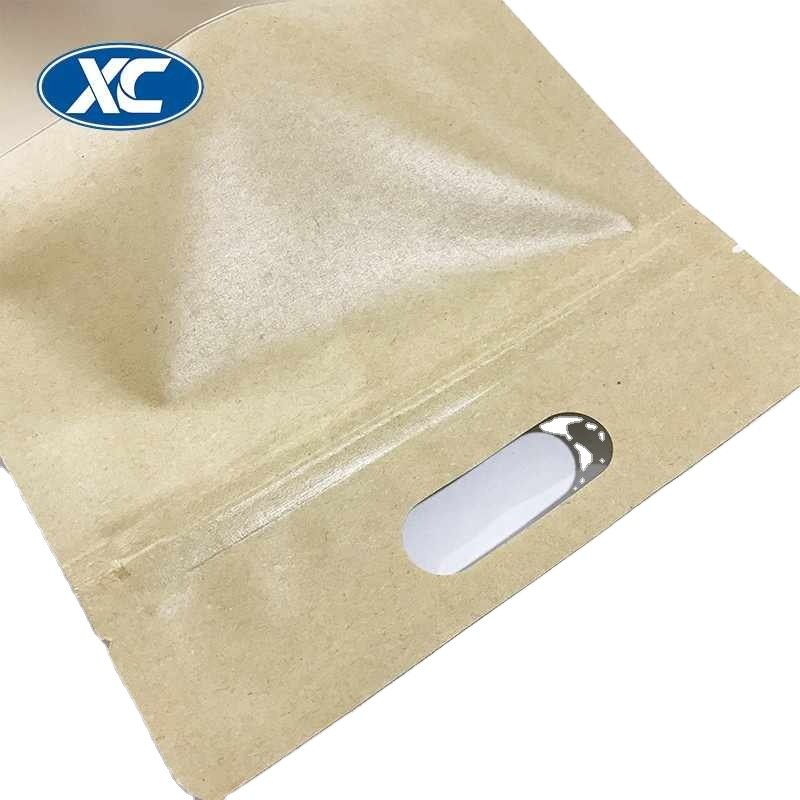 Wholesale Snack Nuts Coffee Food Packaging Bag Ziplock Candy Brown Kraft Craft Paper Standing Up Pouch With Hole Handle