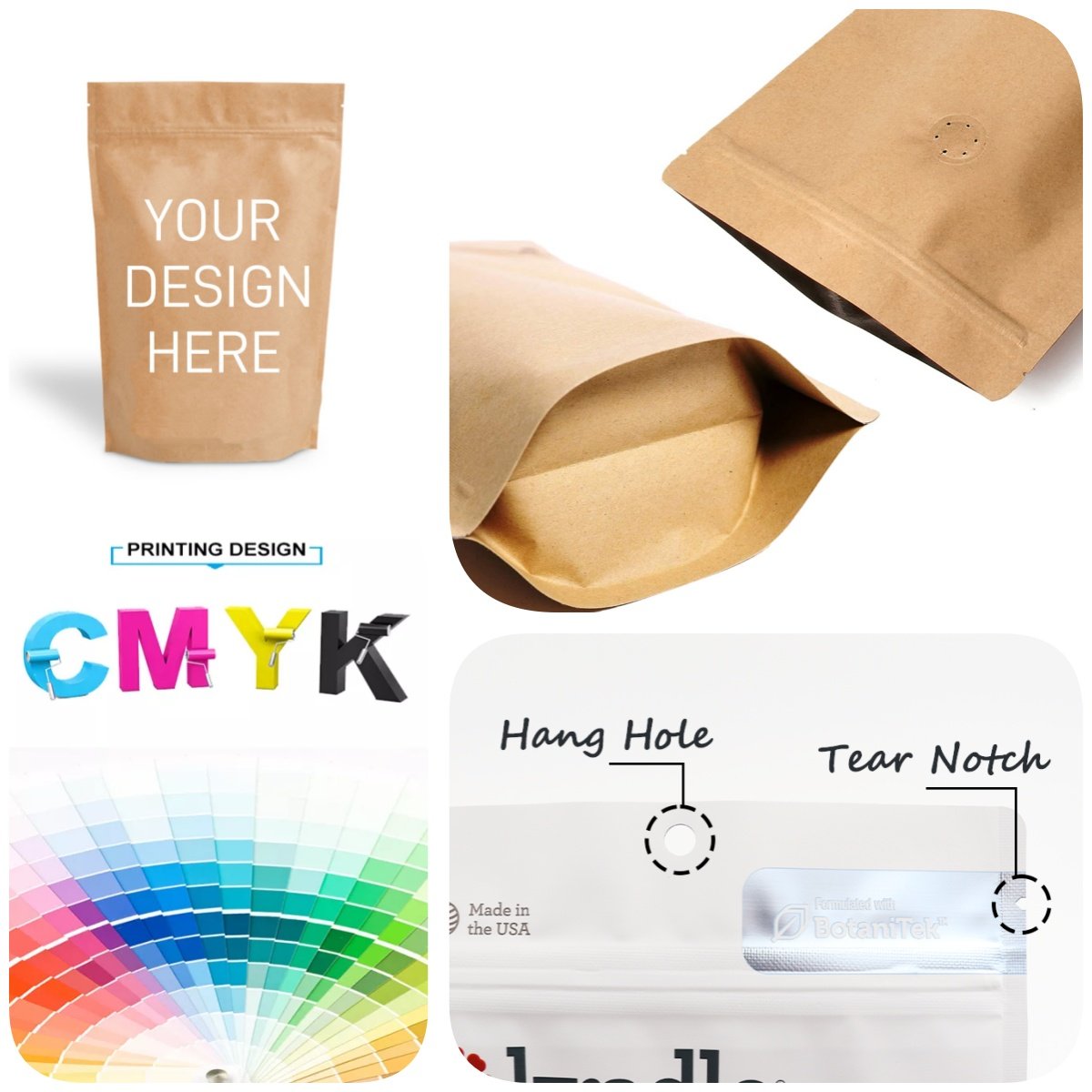 Eco Friendly Ziplock Stand Up Pouch Biodegradable Food Packaging Compostable Recyclable Kraft Paper Pouch Food Bags