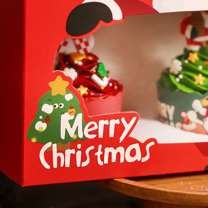 custom wholesale package paper gift window candy box Christmas paper box for cake boxes merry christmas packaging bags