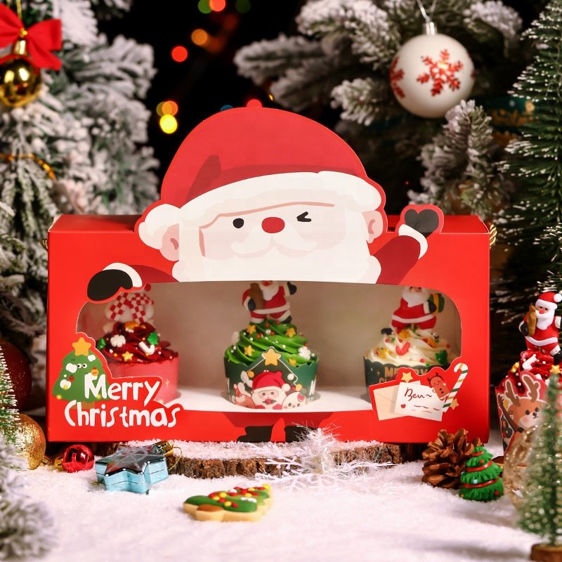 custom wholesale package paper gift window candy box Christmas paper box for cake boxes merry christmas packaging bags