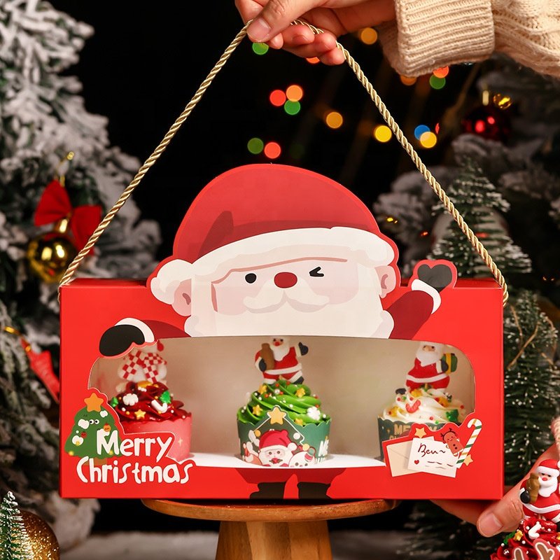custom wholesale package paper gift window candy box Christmas paper box for cake boxes merry christmas packaging bags