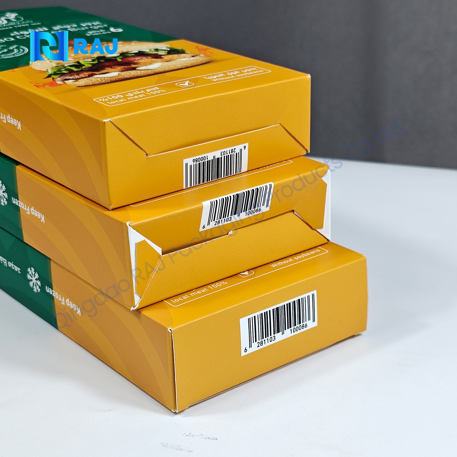 Custom Printed Frozen Food Packaging Box for Frozen Hamburger and Chips Packaging Cardboard Box with Logo