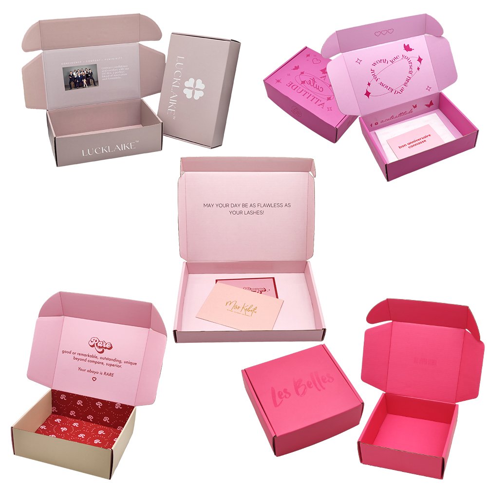 Custom Foldable Clothes Eyelash Underwear Pink Mailing Gift Packaging Cardboard Shipping Mailer Boxes With Tear Strip