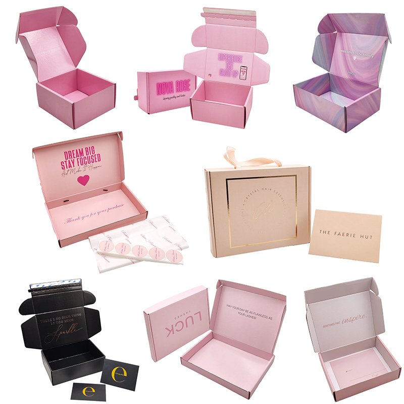 Custom Foldable Clothes Eyelash Underwear Pink Mailing Gift Packaging Cardboard Shipping Mailer Boxes With Tear Strip