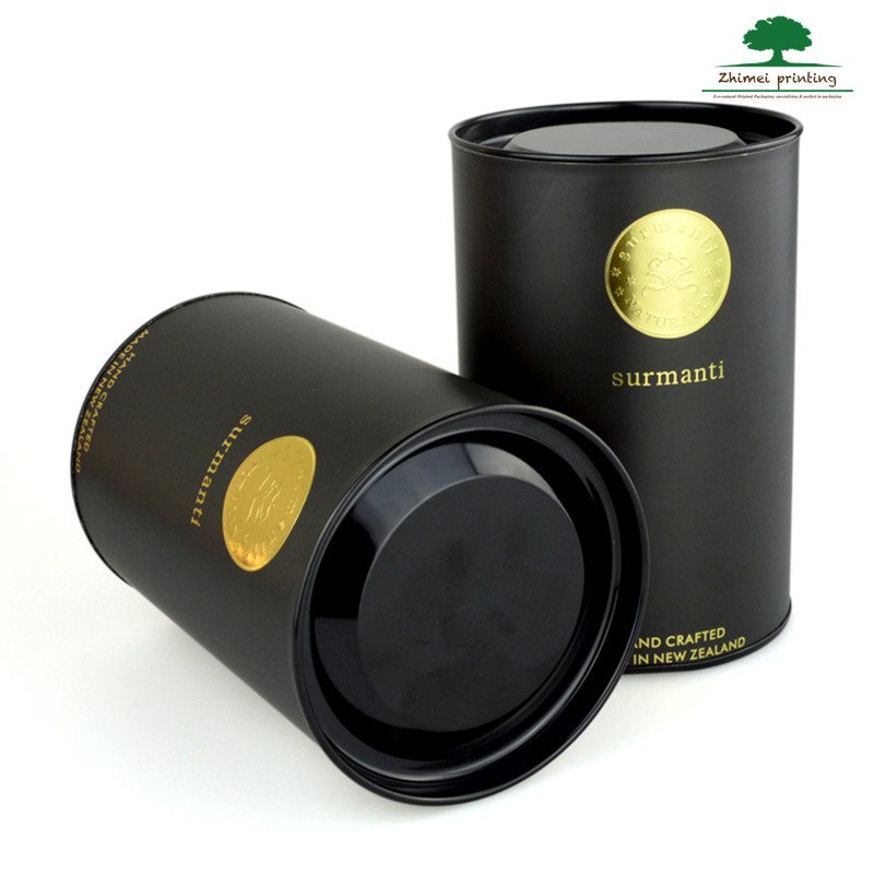 factory price round black tea tin box food packaging paper tube for coffee bean/tea packaging minimum OEM order