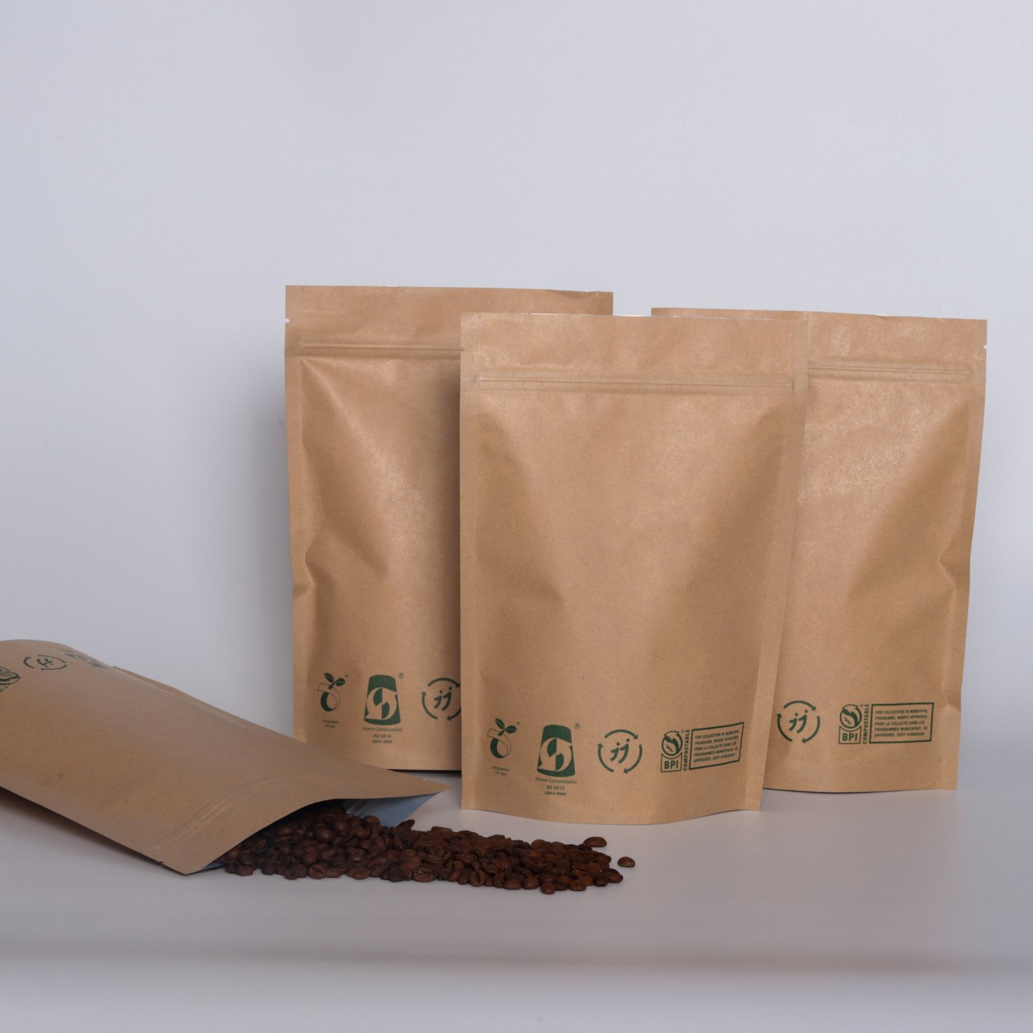 Eco PLA Compostable Stand Up pouch Craft Brown Bag Custom Logo Biodegradable kraft Ziplock Food Packaging Paper Bags with Window