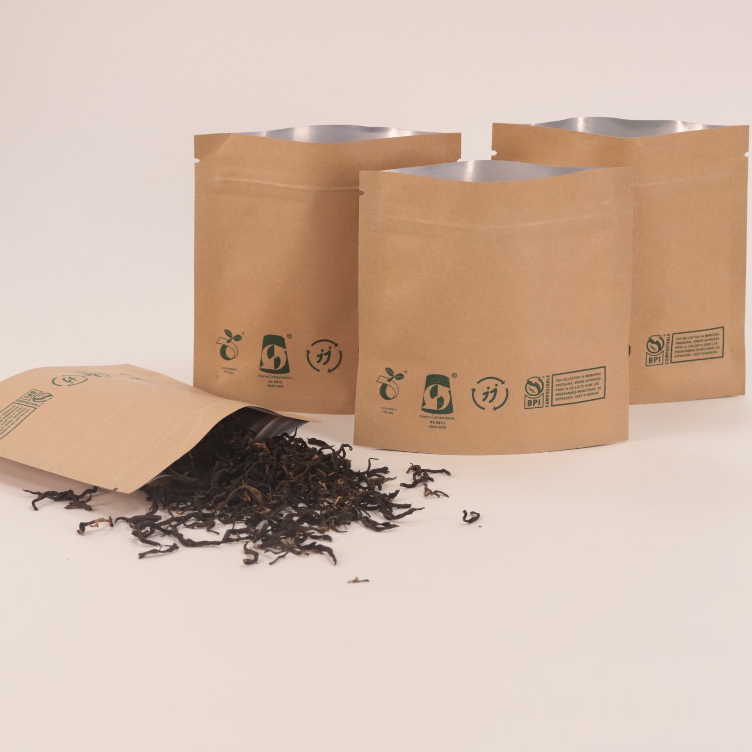Eco PLA Compostable Stand Up pouch Craft Brown Bag Custom Logo Biodegradable kraft Ziplock Food Packaging Paper Bags with Window