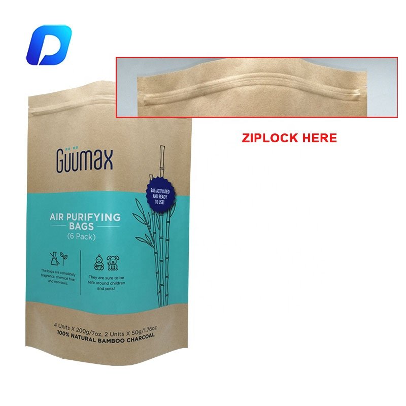 Eco-friendly paper matte material dry food packaging stand up kraft paper bag with zipper
