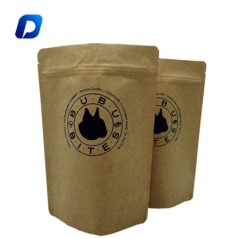 Eco-friendly paper matte material dry food packaging stand up kraft paper bag with zipper