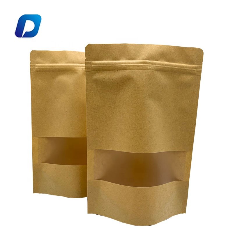Eco-friendly paper matte material dry food packaging stand up kraft paper bag with zipper