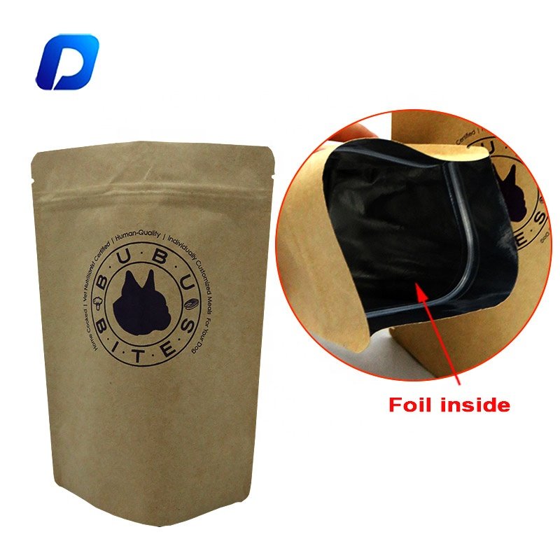 Eco-friendly paper matte material dry food packaging stand up kraft paper bag with zipper