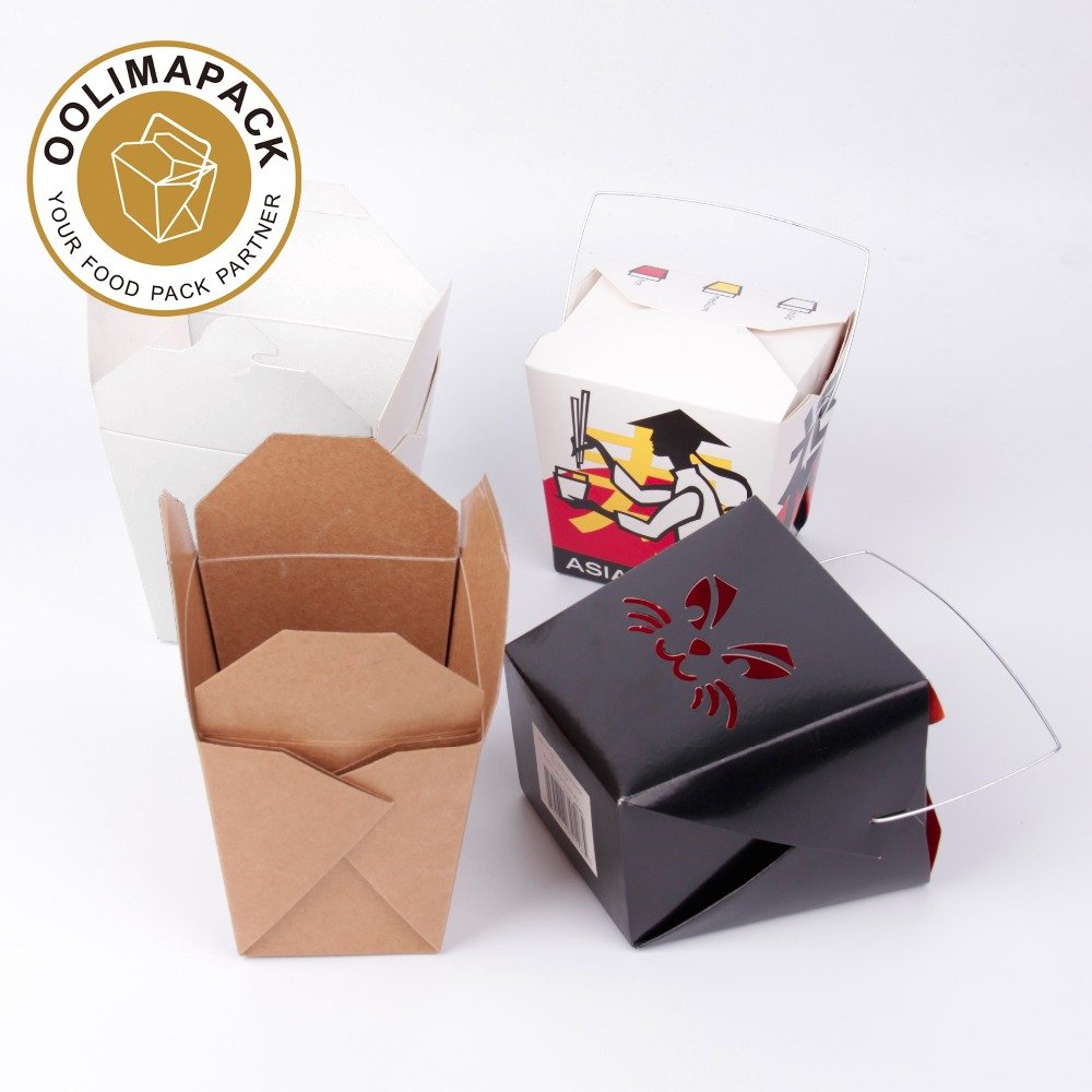 16oz Paper Noodle Box,Disposable Chinese Take Out Box with Handle