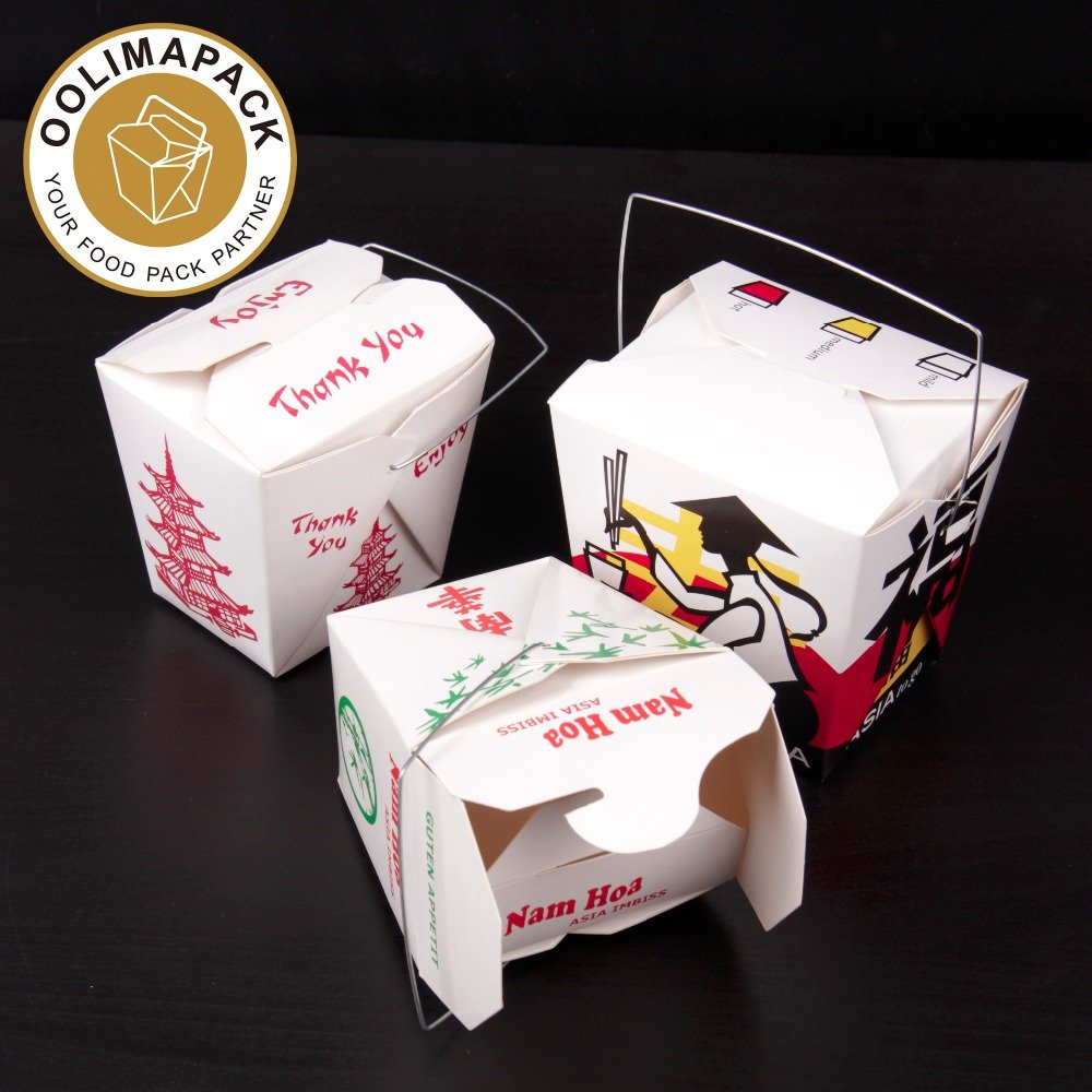 16oz Paper Noodle Box,Disposable Chinese Take Out Box with Handle