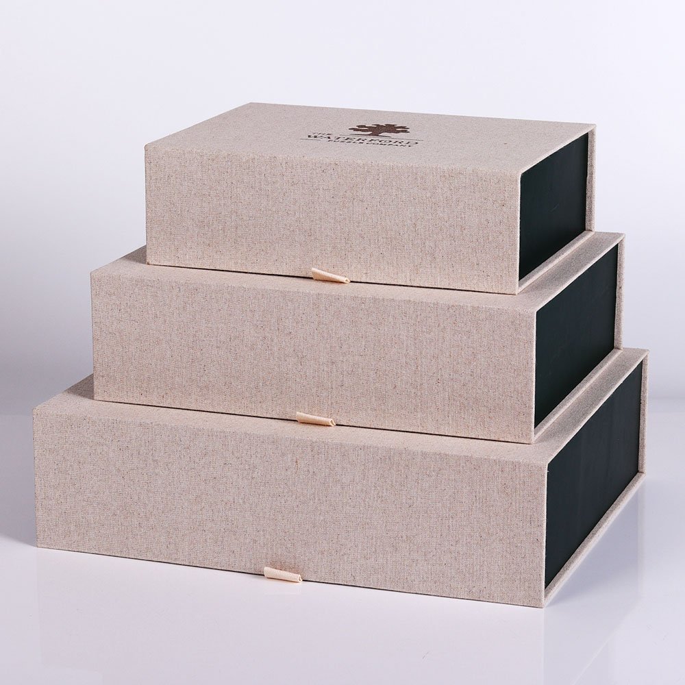 Custom luxury fabric linen paper book shape magnetic gift clothes package box high quality paper box for clothing packaging