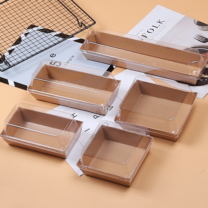 Wholesale Custom Kraft Meal Noodle Paper Cake Box Sandwich Packaging Box with Clear PET Lid Custom Carry Tray Paperboard