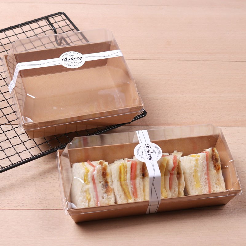 Wholesale Custom Kraft Meal Noodle Paper Cake Box Sandwich Packaging Box with Clear PET Lid Custom Carry Tray Paperboard