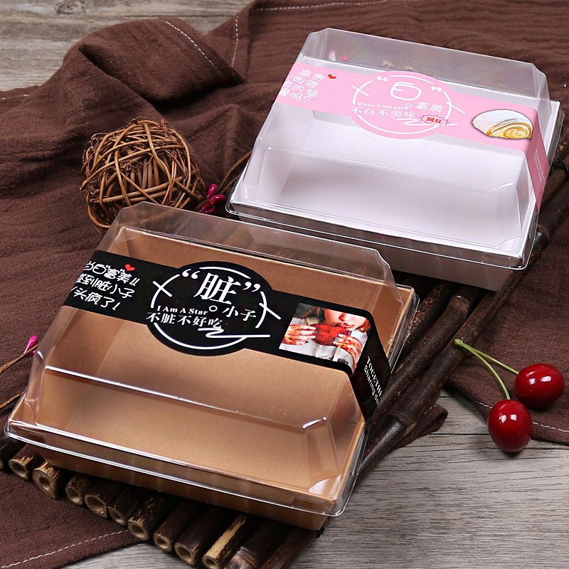 Wholesale Custom Kraft Meal Noodle Paper Cake Box Sandwich Packaging Box with Clear PET Lid Custom Carry Tray Paperboard