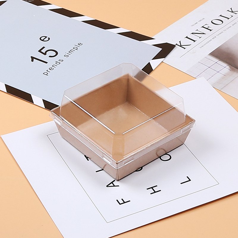 Wholesale Custom Kraft Meal Noodle Paper Cake Box Sandwich Packaging Box with Clear PET Lid Custom Carry Tray Paperboard