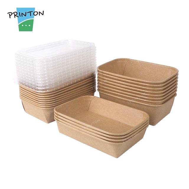 Printon Custom rectangular conical disposable take out paper food containers kraft paper packaging food boxes