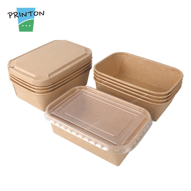 Printon Custom rectangular conical disposable take out paper food containers kraft paper packaging food boxes