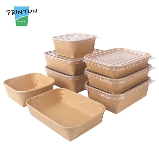 Printon Custom rectangular conical disposable take out paper food containers kraft paper packaging food boxes