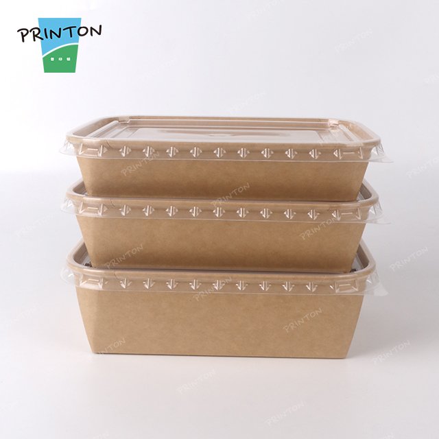 Printon Custom rectangular conical disposable take out paper food containers kraft paper packaging food boxes