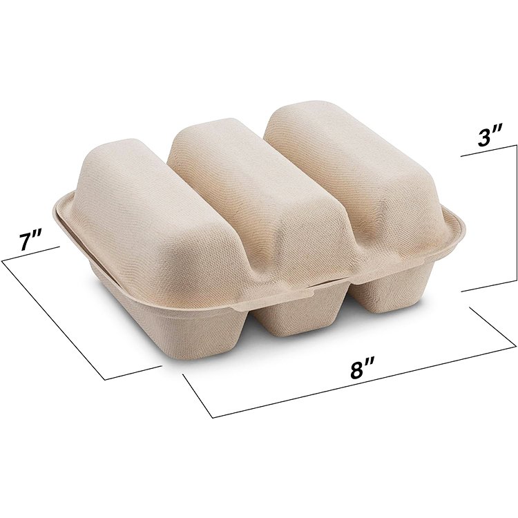 Biodegradable Sugarcane Clamshell Box Takeout Food Packaging Bagasse Taco Box Disposable Pulp 3-Compartment Taco Holder With Lid