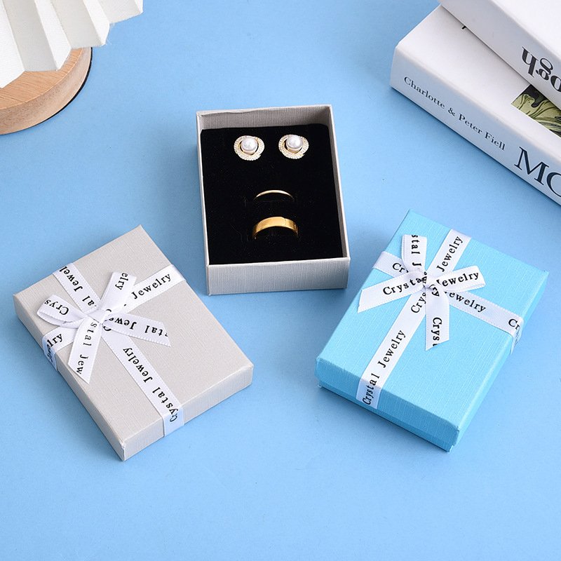 Colorful premium bow jewelry box, ring jewelry paper box with sky and earth cover, customized all kinds of box packaging