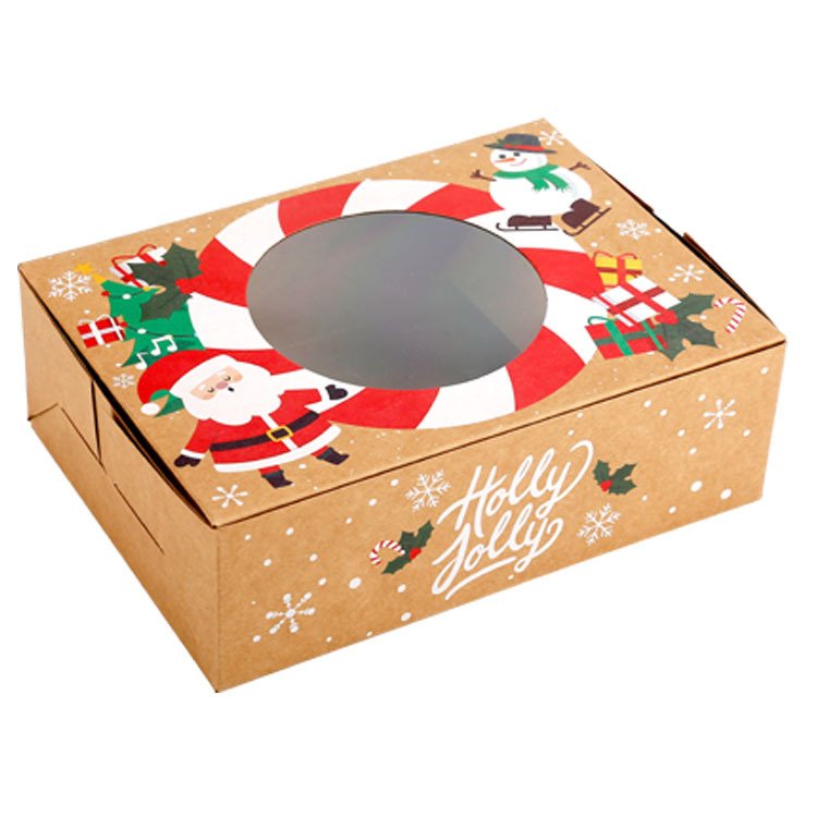 OEM Fancy Treat Packages Paper Candy Cookie Boxes Christmas Kraft Paper Brown Biodegradable Gift Box with Window