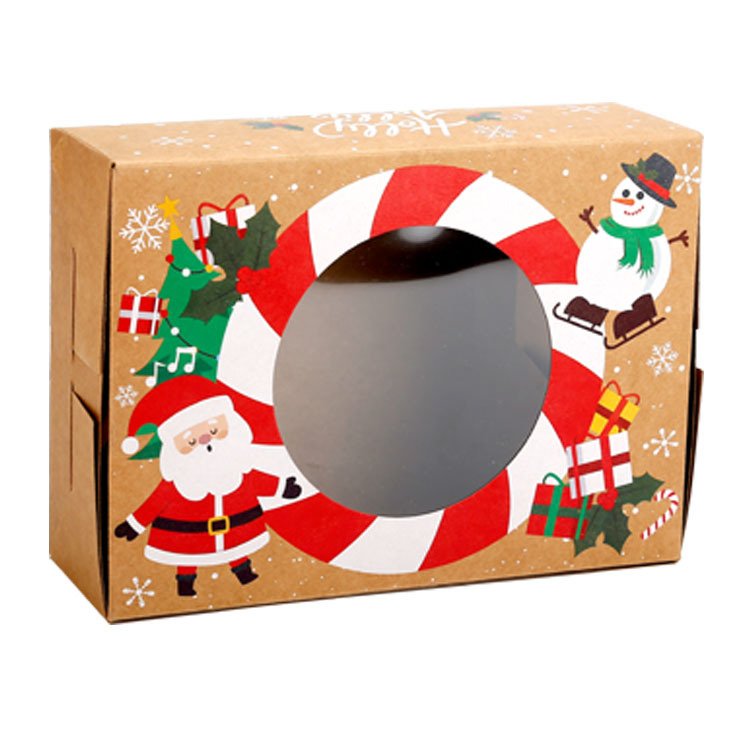 OEM Fancy Treat Packages Paper Candy Cookie Boxes Christmas Kraft Paper Brown Biodegradable Gift Box with Window