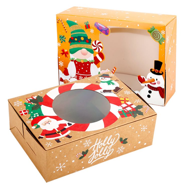 OEM Fancy Treat Packages Paper Candy Cookie Boxes Christmas Kraft Paper Brown Biodegradable Gift Box with Window