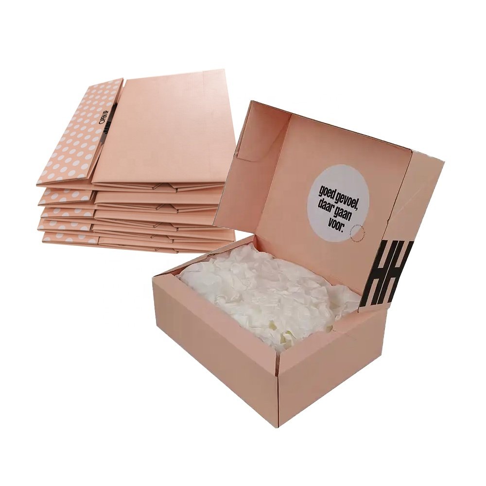 Pink printed color corrugated mailing paper board custom shipping boxes mailer packaging with brand logo