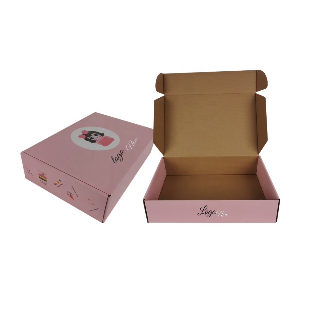 Pink printed color corrugated mailing paper board custom shipping boxes mailer packaging with brand logo