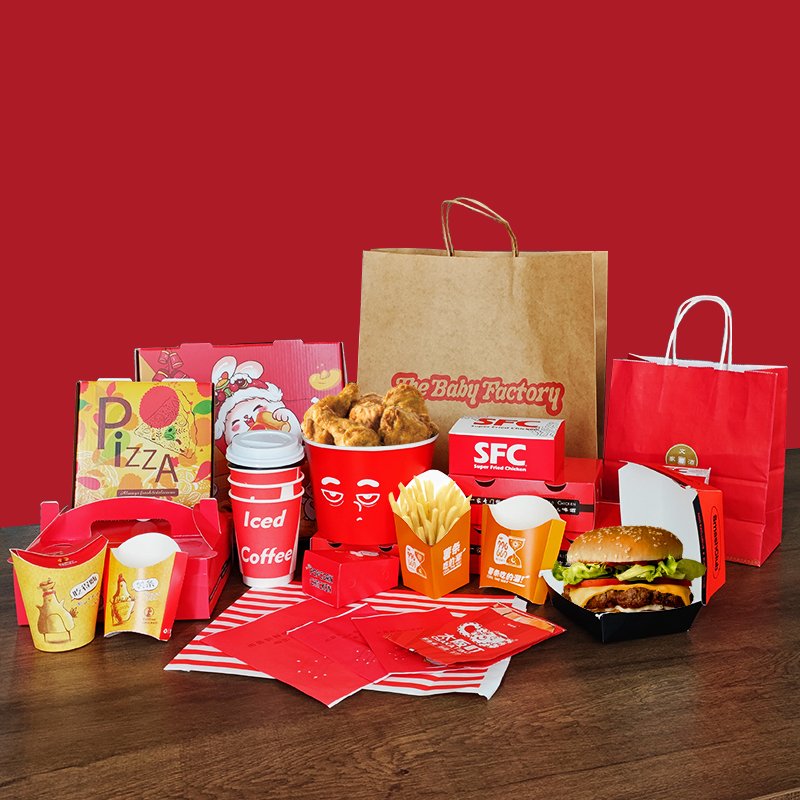 Custom logo design print eco recycle fast food packaging fries fried chicken togo take away burger kraft package paper box