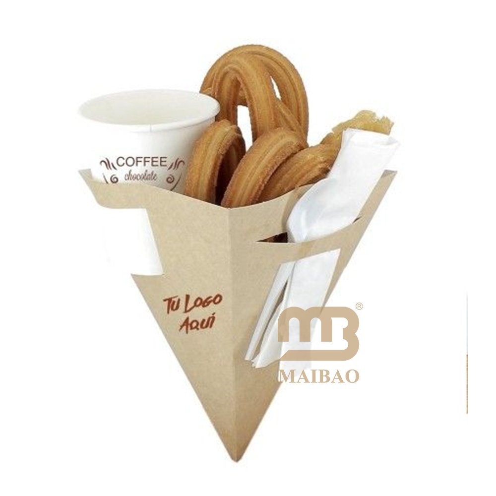 custom logo takeaway Churros box Holder carrier sauce divider Disposable takeout French Fries churros Paper Box Packaging