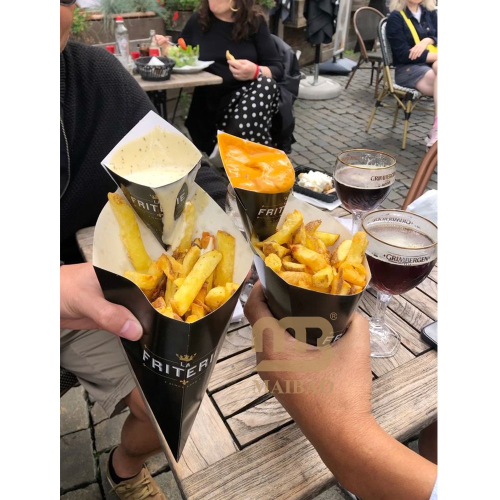 custom logo takeaway Churros box Holder carrier sauce divider Disposable takeout French Fries churros Paper Box Packaging