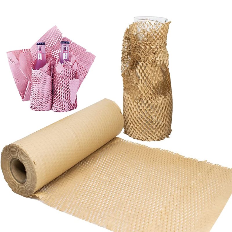 Pink Brown Protective Wrapping Paper Recyclable Honeycomb Packaging Cushion Paper Roll