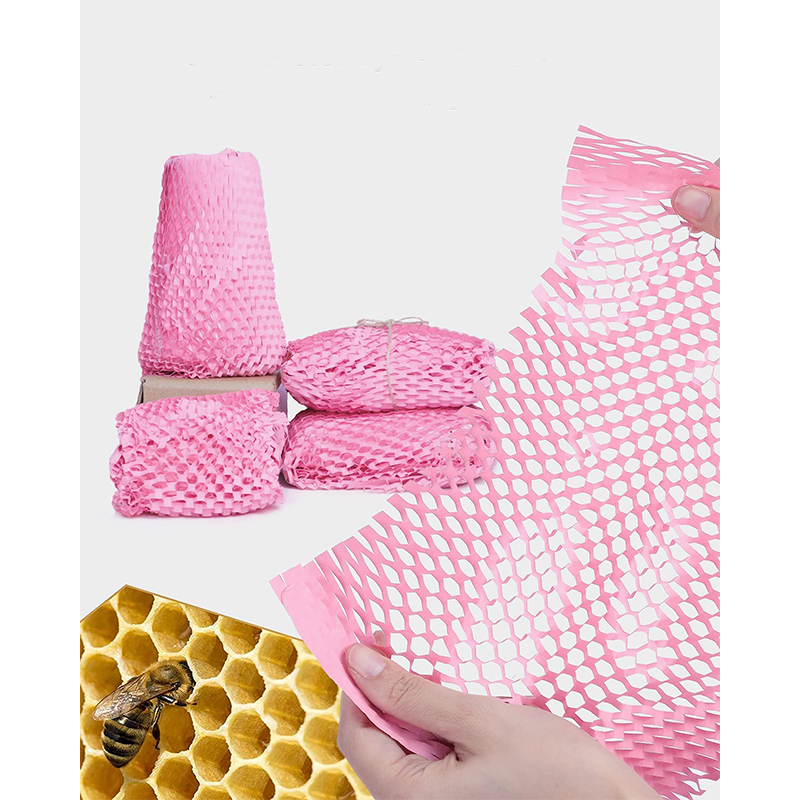 Pink Brown Protective Wrapping Paper Recyclable Honeycomb Packaging Cushion Paper Roll