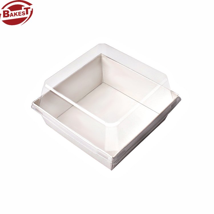 Bakest Disposable White/ Kraft Tray Square Bread Paper Packing Boxes With Plastic Lid